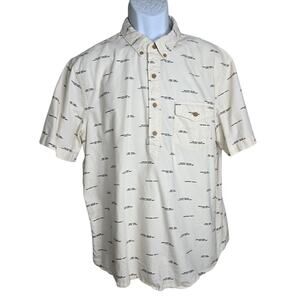 American Eagle Mens Geometric Print Shirt‎ XL Cream Button Down 100% Cotton